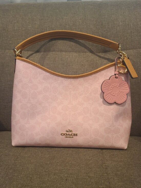 Coach Handbags - Coach CEL12 Pink Shoulder Bag Signature Canvas Handbag Floral Detail